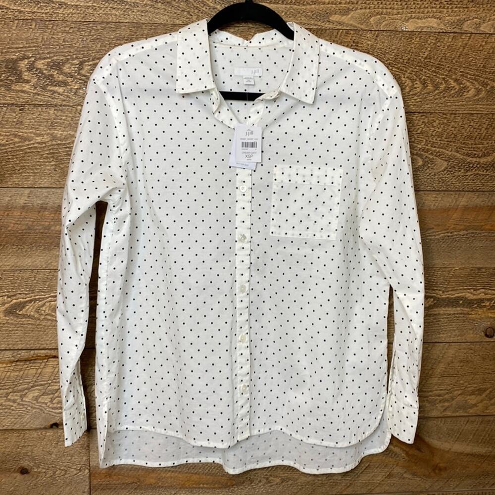 J. Jill Polka Dot Button Down Shirt Cream Collared Long Sleeve Size XS NWT
